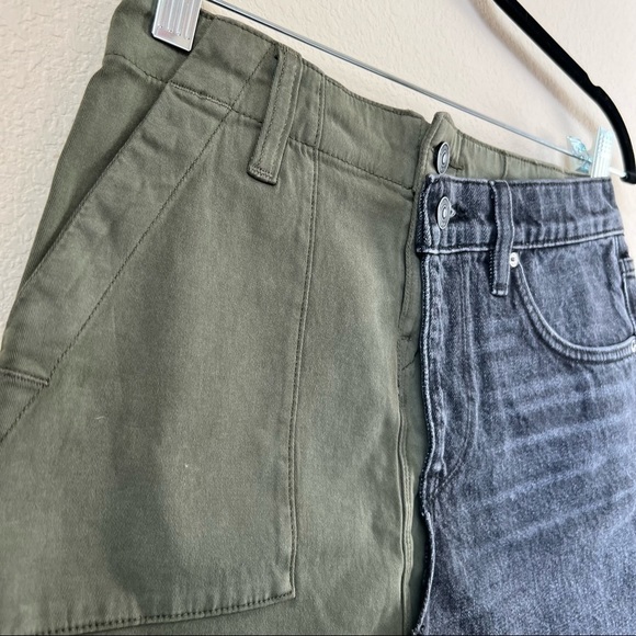 NWT Hudson color block asymmetrical frayed mini skirt khaki and black denim - Picture 5 of 16